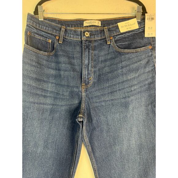Abercrombie The 90's Straight Ultra High Rise Jeans Dark With Cuff Sz 32 14s New - Picture 3 of 12